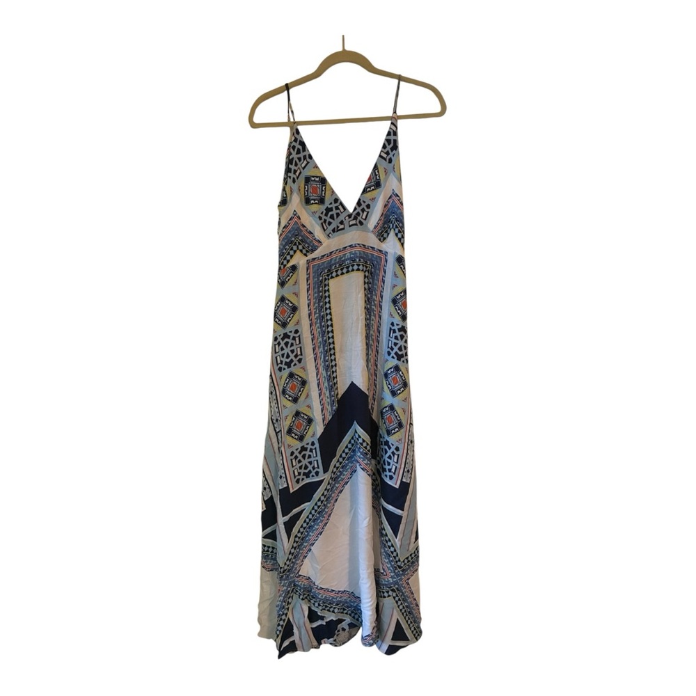 FARM Rio White Maxi Dress with Navy and Pastel Geo Print